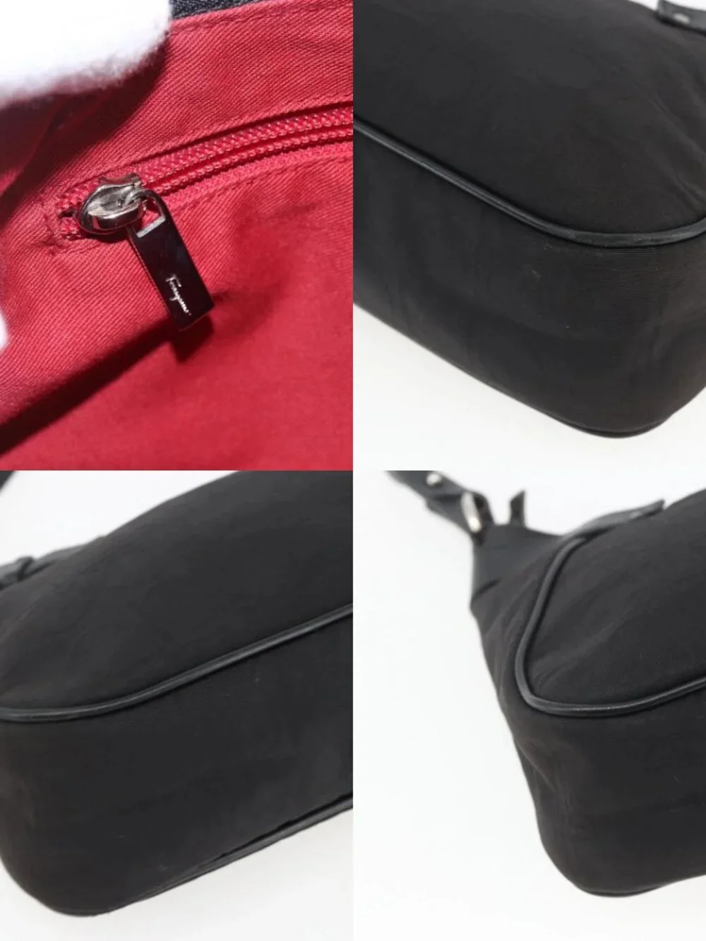 Salvatore Ferragamo Shoulder Bag Canvas Leather Black Silver Auth ka1340